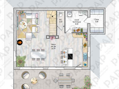 Plan habillé Rdc - maison - Haute-Savoie : une maison qui bouscule les codes !