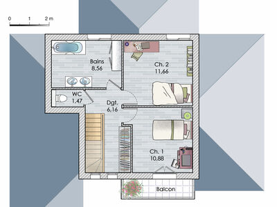 Plan habillé Etage - maison - Une maison à l'élégance parisienne