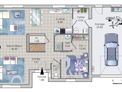 Plan habillé Rdc - maison - Vaste maison en région Centre