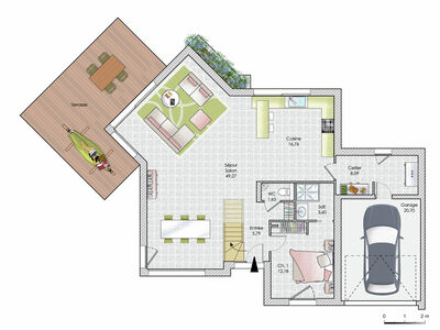 Plan habillé Rdc - maison - Une maison qui revisite le passé