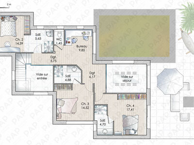 Plan habillé Etage - maison - Une maison qui fait corps avec la lumière