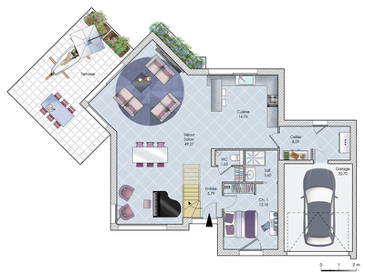Plan habillé Rdc - maison - Une maison contemporaine de caractère