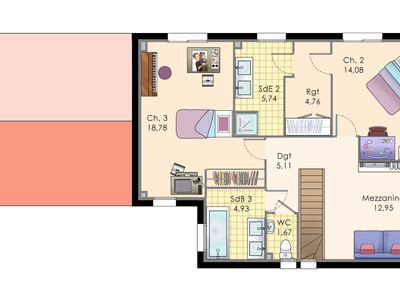 Plan habillé Etage - maison - Maison familiale 11