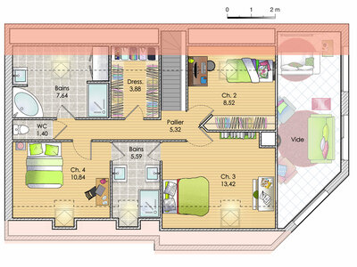 Plan habillé Etage - maison - Une maison à l'architecture originale
