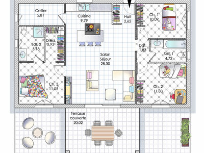 Plan habillé Rdc - maison - Une maison de plain-pied en Corse