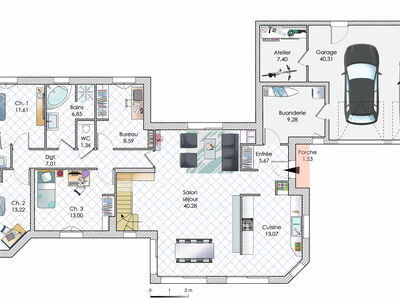 Plan habillé Rdc - maison - Une grande maison dans la Vienne