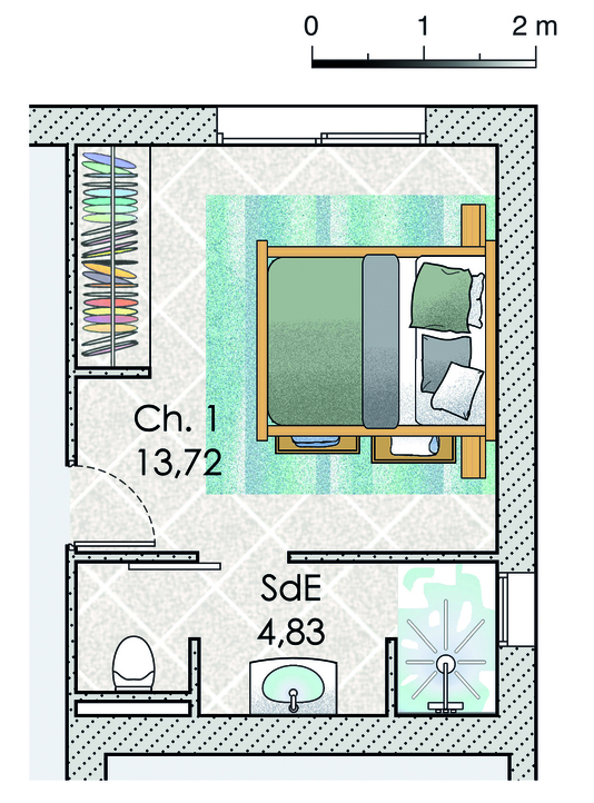 Plan maison meublé - Une contemporaine à la physionomie bretonne