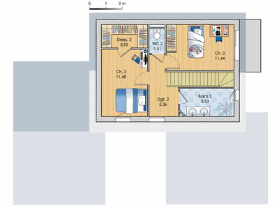 Plan habillé Etage - maison - Une maison sculpturale dans l'Ain