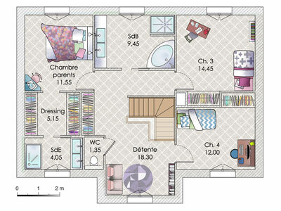 Plan habillé Etage - maison - Une maison à la beauté intemporelle