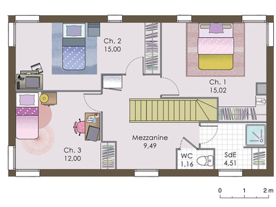 Plan habillé Etage - maison - Maison en bois 1