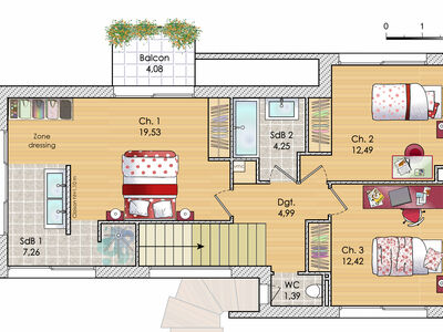Plan habillé Etage - maison - Une maison design