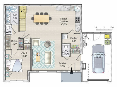 Plan habillé Rdc - maison - Une maison spacieuse et lumineuse