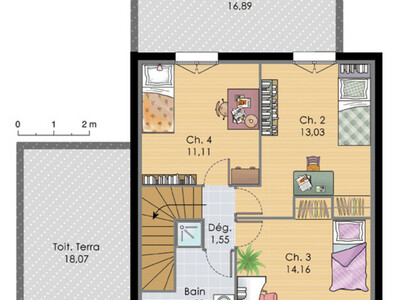 Plan habillé Etage - maison - Maison à étage 2