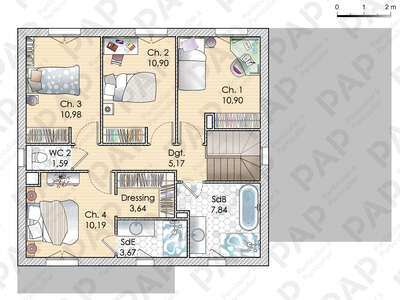 Plan habillé Etage - maison - Une maison dans l'air du temps