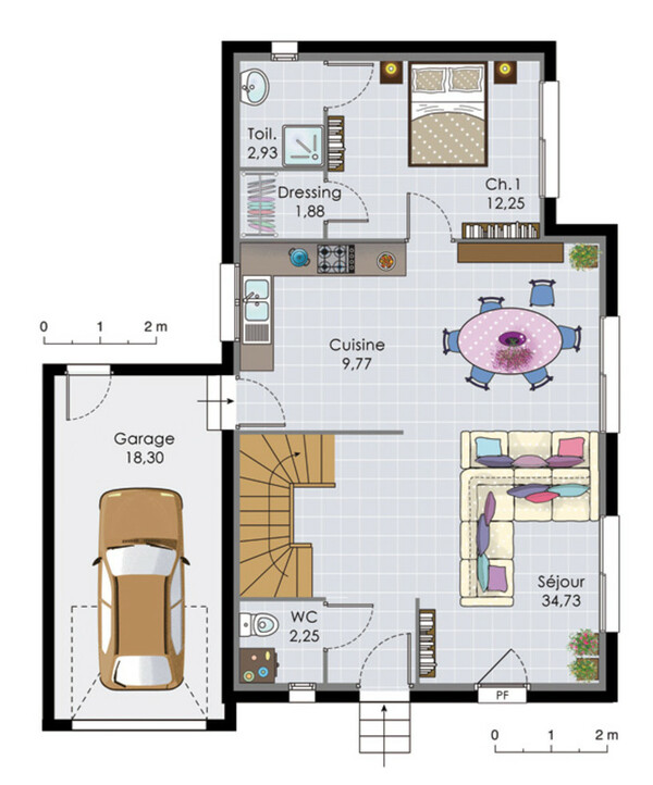 Plan maison meublé - Maison à étage 2