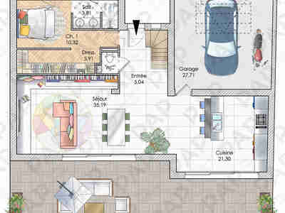 Plan habillé Rdc - maison - Une maison familiale toute en précision