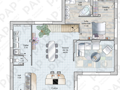 Plan habillé Rdc - maison - Une maison face au large