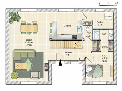 Plan habillé Rdc - maison - Une maison qui joue avec la lumière dans les Hauts-de-France
