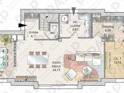 Plan habillé Rdc - maison - Îlle-et-Vilaine : quand la maison s’ouvre à la lumière