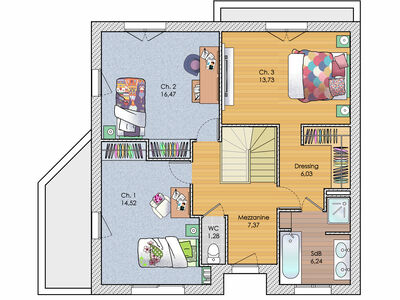 Plan habillé Etage - maison - Une maison aux lignes graphiques