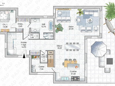 Plan habillé Rdc - maison - Une maison qui fait corps avec la lumière