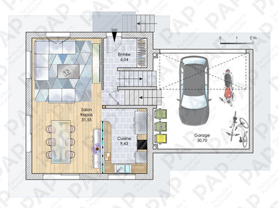 Plan habillé Rdc - maison - Une maison blottie contre la montagne