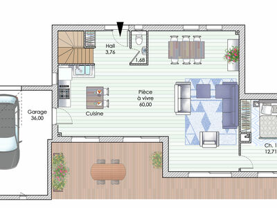 Plan habillé Rdc - maison - Une maison avec le soleil pour horizon