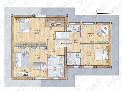 Plan habillé Etage - maison - Une maison blottie contre la montagne