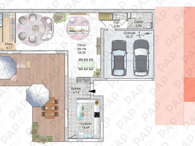 Plan habillé Rdc - maison - Deux maisons en harmonie sur la Côte de Jade