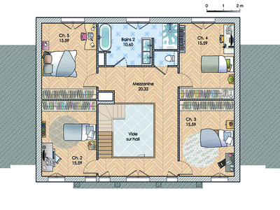 Plan habillé Etage - maison - Moderne au charme de l’ancien
