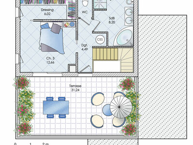 Plan habillé Etage - maison - Une maisons aux lignes épurées et géométriques