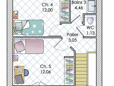 Plan habillé Etage - maison - Une grande maison dans la Vienne