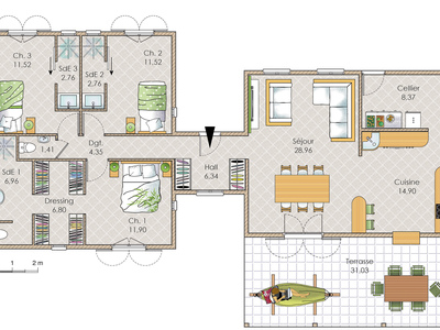 Plan habillé Rdc - maison - Une maison sous les tropiques