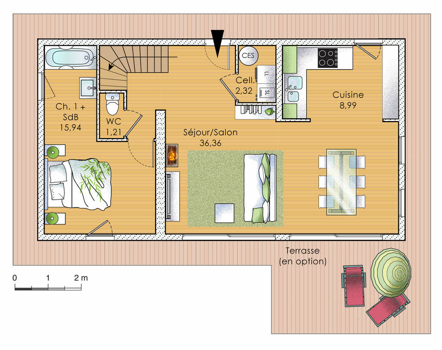 Plan maison meublé - Une maison modulaire et écologique