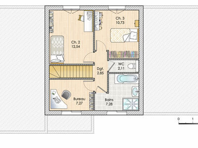 Plan habillé Etage - maison - Une maison calme et confortable dans l’Aube