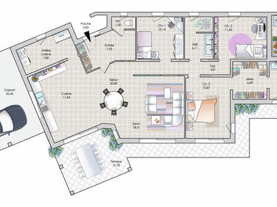 Plan habillé Rdc - maison - Une maison normande contemporaine