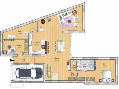 Plan habillé Rdc - maison - Une maison de ville contemporaine
