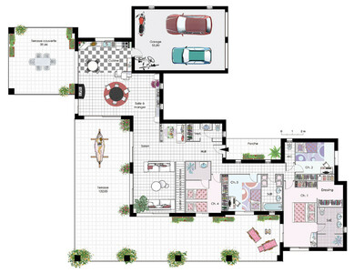 Plan habillé Rdc - maison - Maison de plain-pied 4