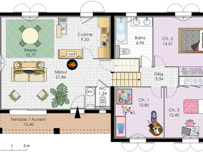 Plan habillé Rdc - maison - Villa à énergie positive