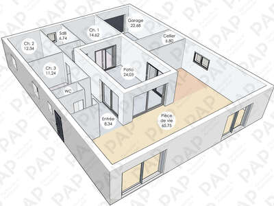 Plan habillé  - maison - Une maison et son patio