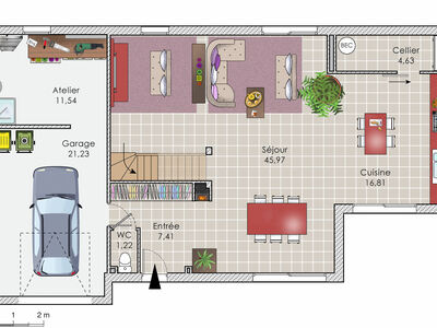 Plan habillé Rdc - maison - Construction contemporaine en bois