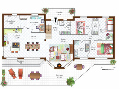 Plan habillé Rdc - maison - Ossature bois :  promesses tenues