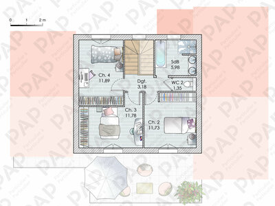 Plan habillé Etage - maison - Une maison bien agencée