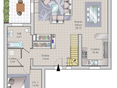 Plan habillé Rdc - maison - Une maison contemporaine en Picardie