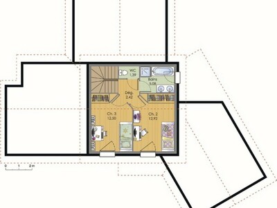 Plan habillé Etage - maison - Maison contemporaine
