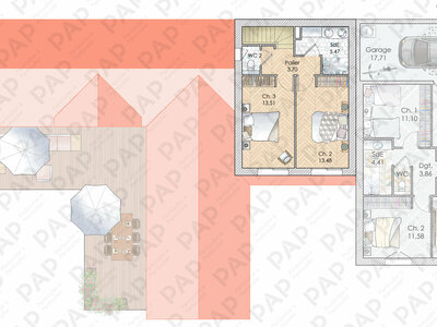 Plan habillé Etage - maison - Deux maisons en harmonie sur la Côte de Jade