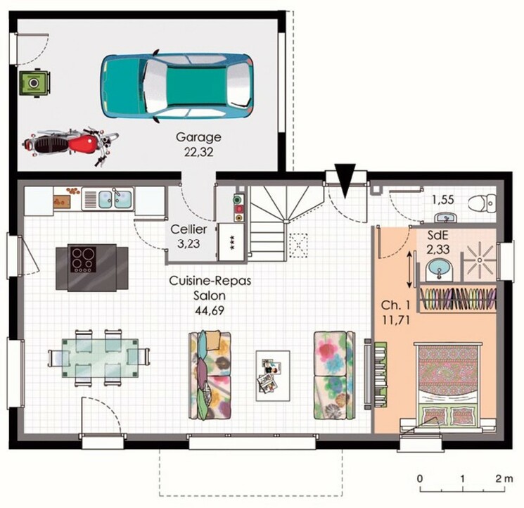 Plan maison meublé - Maison BBC 2