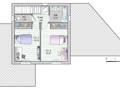 Plan habillé Etage - maison - Une maison au chic très urbain