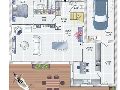 Plan habillé Rdc - maison - Une maison rennaise contemporaine
