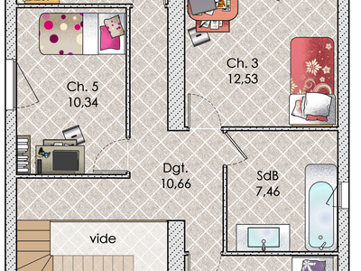 Plan habillé Etage - maison - Une maison modulaire